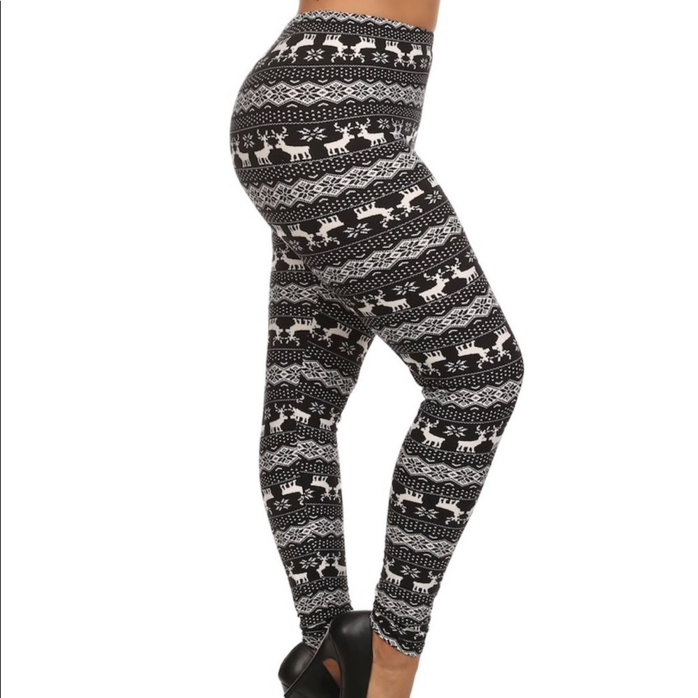 Black & White Fair Isle Reindeer Leggings